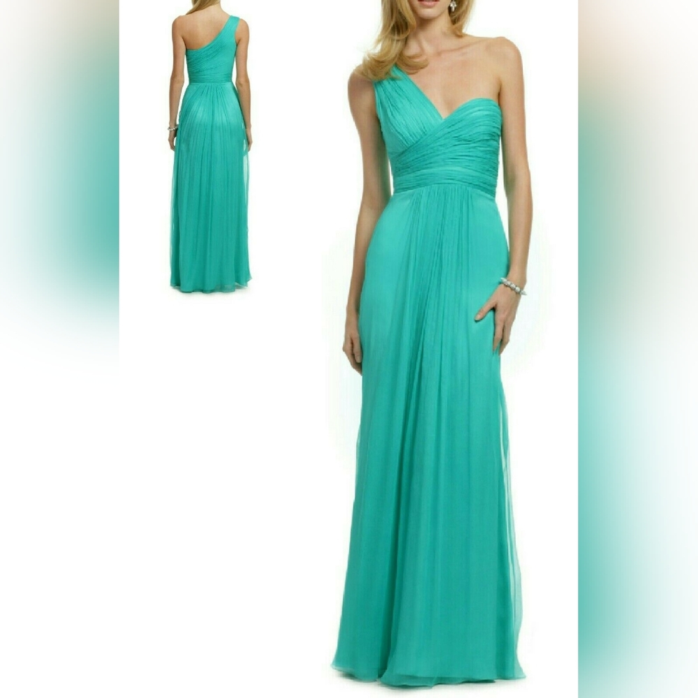 ◇$900 CARLOS MIELE STUNNING PURE SILK AQUA BLUE RUNWAY DRESS GOWN US 2 EUR 36